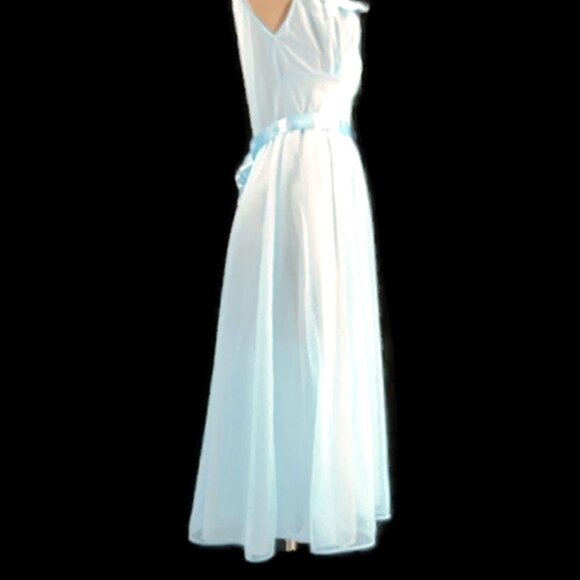 Vanity Fair Vintage 50s Blue Nightgown Size 32 Ribbon Trim Double Nylon Lace - Picture 4 of 12